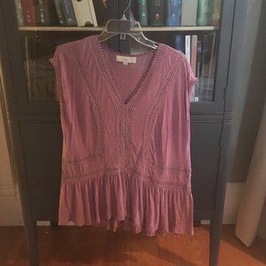 Loft Purple Lace Blouse Size Large Linen